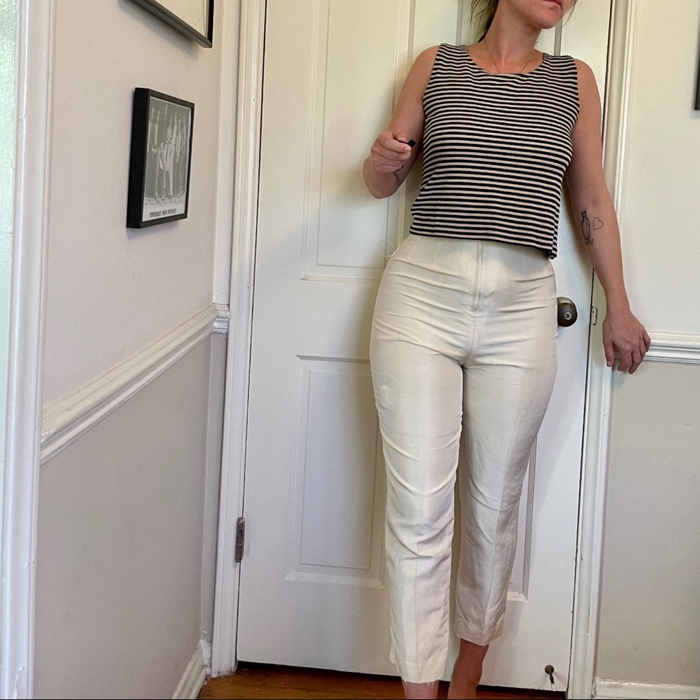 SOLD | 60s Cream Raw Silk Cigarette Skinny pants. - Picture 1 of 9
